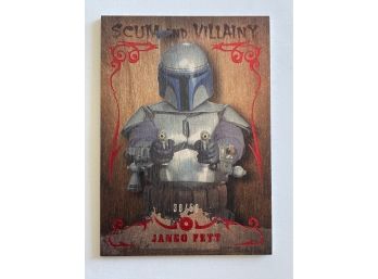 Star Wars Jango Fett  WOOD CARD, 38/50 Silver Stamped! Scum And Villainy Series.