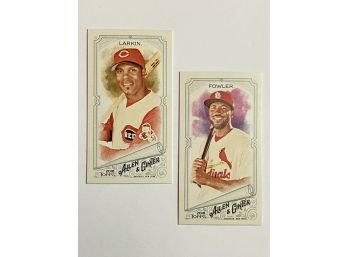 Dexter Fowler 04/25 And Barry Larkin 05/25 MINI Cards With Rare Red Backs! Both Hand Written Numbers. 2018.