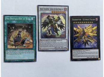 Yu-Gi-oh! 1st EDITION Raidraptor-Ultimate Falcon,Assault Blackwing, And Pre-Preperation Of Rites. 1996.