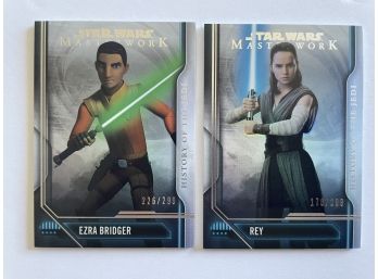 Star Wars Rey 178/299 Silver Stamped And Ezra Bridger 226/299 Silver Stamped. Masterwork.