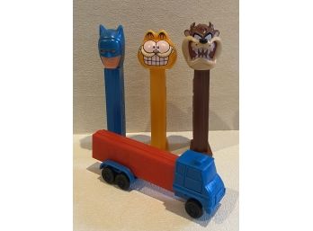 Three Miscellaneous PEZ Dispensers, Including Collectible NO FEET Semi Truck