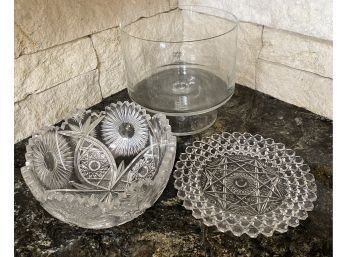 Nice DANSK Bowl, Plus Two Crystal Glass Dishes