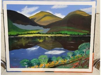 Larry W Signed Canvas, Mountainside Lake