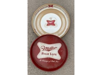 Two MILLER HIGH LIFE Tin Trays