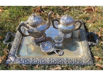 Beautiful Silver-plate Set! Large Serving Tray, Teapot, And More