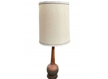 Mid-Century Table Lamp With Brown And Orange Accents. Some Damage To The Lamp Shade.