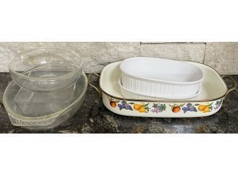 Bakeware Collection, Including Two PYREX Glass Dishes And Lovely Casserole Dish By ESSENCE