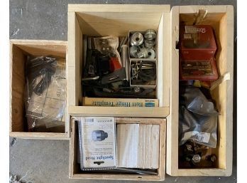 Four Wooden Boxes With Miscellaneous Hardware Inside