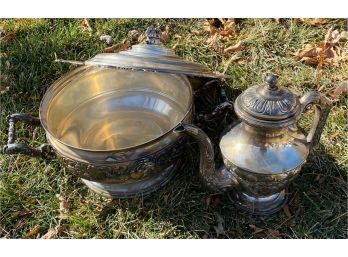 Stunning Silver-plate Serving Dish With Matching Teapot. Gorgeous Pieces!