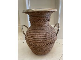 Unique Wicker Rope And Plastic Vase.