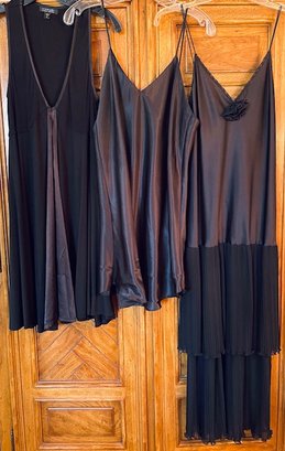 Lot/3 Black Satin Nightgowns - Size M