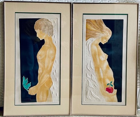 Misha Moracha Signed Numbered Limited Edition Lithographs -  1970 - Adam  And Eve - Nudes - 18'L X 31'T - Pair