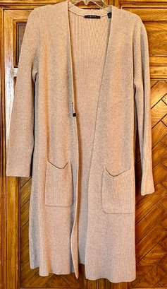 Cyrus Long Beige Cardigan Sweater With Black Pin Closure - Size XL