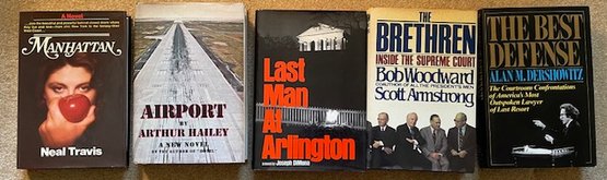 Lot/5 Hardback Books - Manhattan, Airport, The Last Man At Arlington, The Brethren, The Best Defense