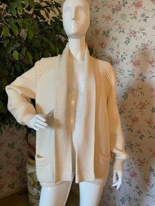 Alpaca Ivory Open Cardigan With Ribbed Design - No Size