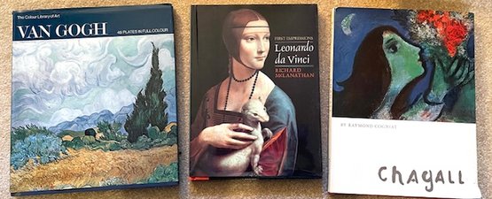 Lot/3 Hardback Art Coffee Table Books - Van Gogh, Leonardo Da Vinci, Chagall