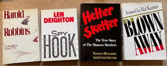 Lot/4 Vintage Hardback Books - Goodbye Janette, Spy Hook, Helter Skelter, Blown Away