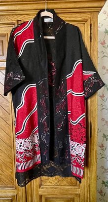 Batik Malam 200 - Red And Black Lace Duster - One Size