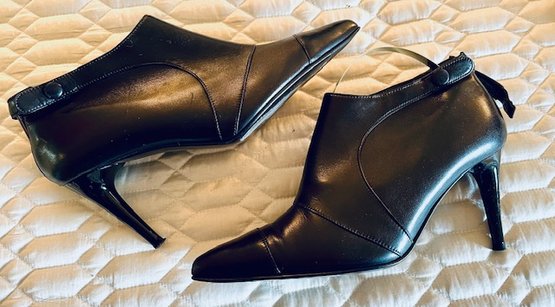 Chanel Vintage Pointy Toe Black Leather Stiletto Ankle Boots - Size 6 With Dustbags