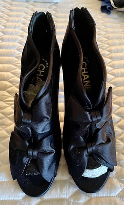 Chanel Satin Bow Stiletto Ankle Boots - Sz 36 With Dustbags And Box