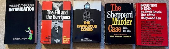 Lot/5 Vtg HB Books - The FBI And The Berrigans, The Damascus Cover, Sheppard Murder Case, Inquisition In Eden