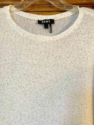 DKNY Silver Sequined Thin Knit Sweater - Size S
