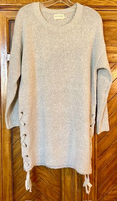 Dreamers Gray Sweater - Long With Lace Up Sides - Size S