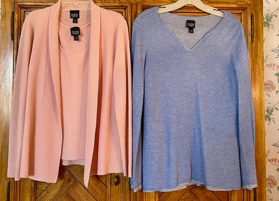 Lot/3 Eileen Fischer - Blue Sweater Size PS And  2 Piece Pink Camisole Cardigan Set Size PM