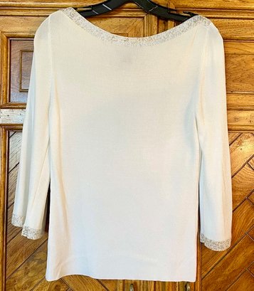 Ellen Tracy - Warm White Beaded Sweater - Size S