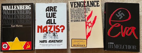 Lot/4 Vintage WWII Hardcover Books - Wallenberg, Are We All Nazis?, Vengeance (autographed), Eva
