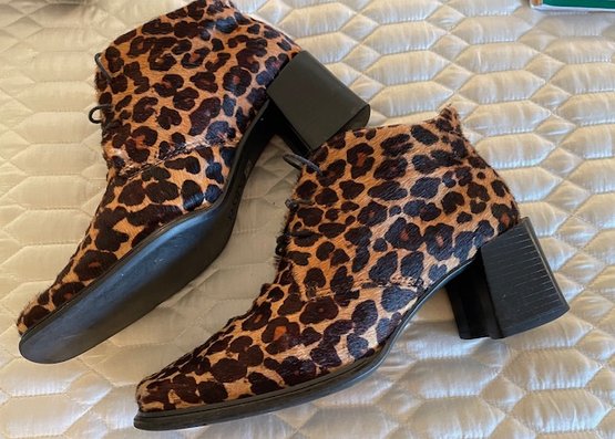 Franco Sarto Pony Hair Leopard Square Toe Boots - Size 6