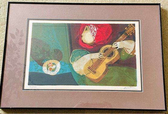 Alvar Sunol Munoz Ramos - Woman With Guitar - Signed And Numbered Lithograph - 15'T X 21.5'L