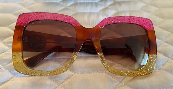 Gucci Sunglasses GG0083S - Gold And Pink Glitter - W/Case