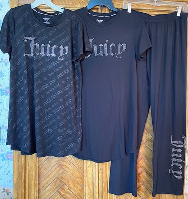 Set/3 - Black Juicy Couture Stretchy Loungewear With Silver Logo - 2 Tops, 1 Pant - All Size M