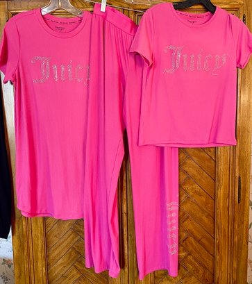 Set/3 - Pink Juicy Couture Stretchy Loungewear With Silver Logo - 2 Tops, 1 Pant - All Size M