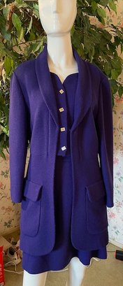 Vintage 1990s Purple Karl Lagerfeld 2-piece Wool Suit Set - Jacket And Skirt - Size 42