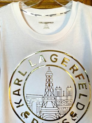 Karl Lagerfeld White Sweatshirt With Gold Logo Emblem - Size L