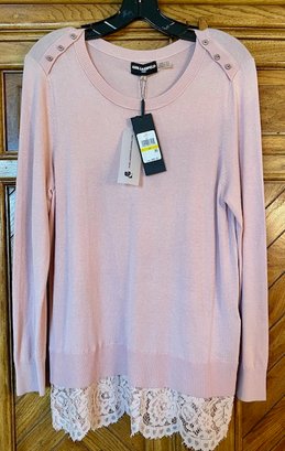 Karl Lagerfeld  Pink Sweater With Lace - New With Tags - Size M