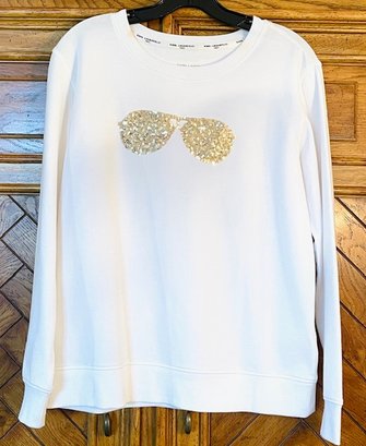 Karl Lagerfeld White Sweatshirt With Gold Sequin Sunnies - Size S