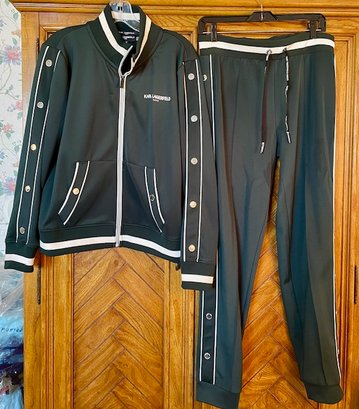 Karl Lagerfeld Dark Green Track Suit 2 Piece Set - Jacket Size M, Pants Size S