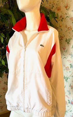 Vintage LaCoste 2- Piece White And Red Tracksuit - Jacket And Pants - Sz 38
