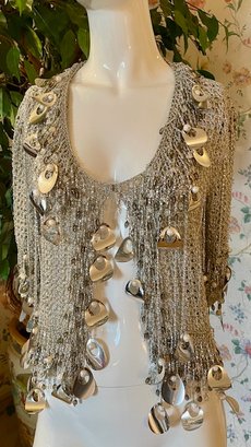 Rare Vintage 1980s - Loris Azzaro Paris - Silver Knit Sweater With Silver Discs And Pearls - No Size