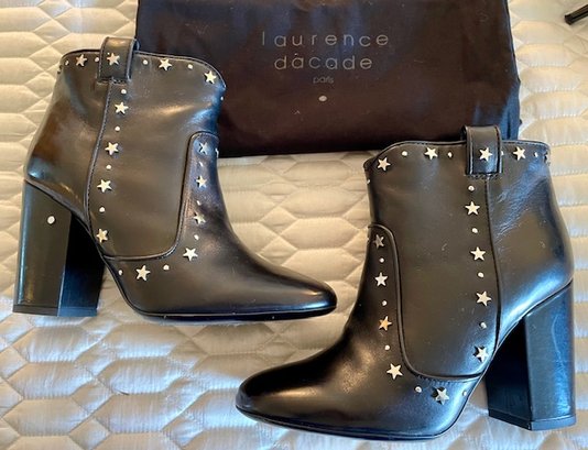 Lawrence Decade - Black Leather Ankle Western Boots With Studs And Stars - Size 37.5 - With Dustbags