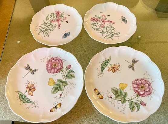 Set/4 Lenox Plates With Flowers And Butterflies - Butterfly Meadow - 2 Dinner & 2 Luncheon Plates
