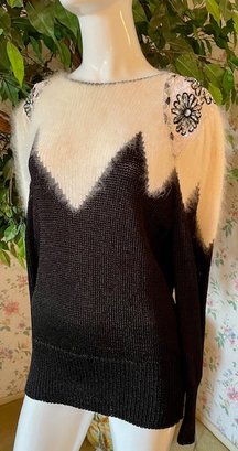 Vintage 1980s - Elizabeth NY - Black And White Angora Beaded Sweater - No Size