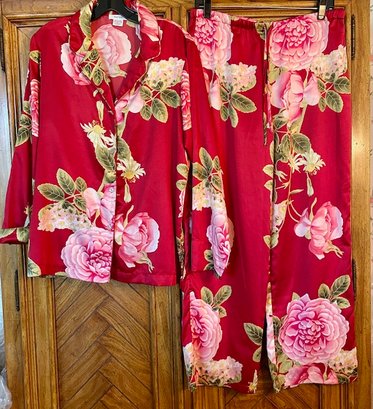 Natori Red And Pink Floral Pajamas - 2 Piece Set - Size M
