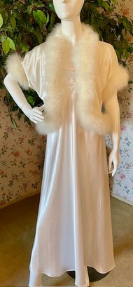 Lot/2 - Oscar De La Renta Pink Nightgown With Pearls Size L And Vintage Silk Feather Dressing Jacket