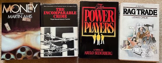 Lot/4 Vintage Hardback Books - Money, The Incomparable Crime, The Power Players, Rag Trade