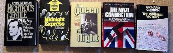 Lot/5 Vintage HB Books- Righteous Gentile, Midnight Express, The Queen Of The Night, The Nazi Connection