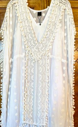 Raj White Lace Pom Pom Summer Dress Or Beach Cover - No Size